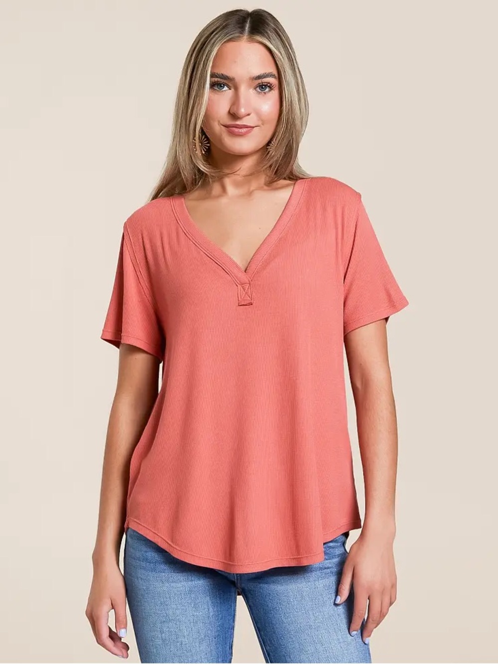 Buckle Coral V-Neck Short Sleeve Top